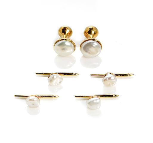 A baroque freshwater cultured pearl gentleman's dress set, Tiffany & Co.