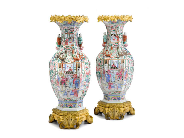 A pair of French gilt bronze mounted Chinese porcelain vases late 19th century