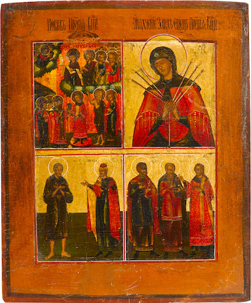 Bonhams : A four-part icon of the Mother of God and selected saints ...