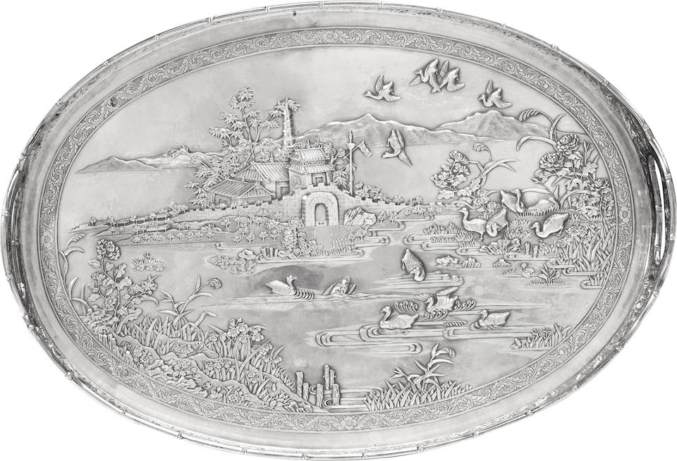 A Chinese Export silver oval two-handled tray by Luen Hing, Shanghai, first quarter 20th century