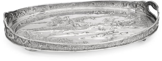 A Chinese Export silver oval two-handled tray by Luen Hing, Shanghai, first quarter 20th century