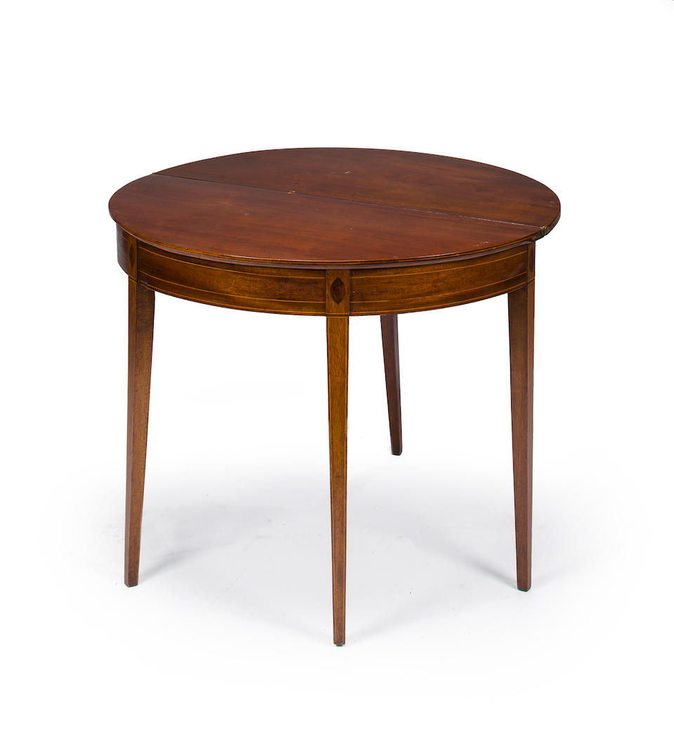 A Federal inlaid mahogany demilune card table South shore, Massachusetts, 1800-1810