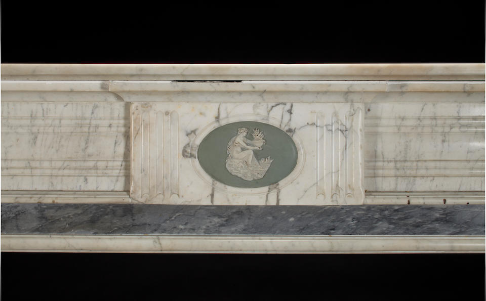 A George III style variegated white and gray marble and "Jasperware" fireplace surround late 19th/early 20th century