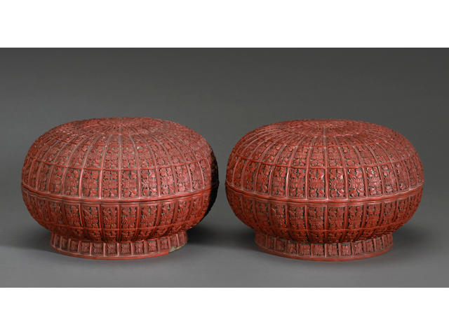 A pair of cinnabar lacquer boxes Qing dynasty