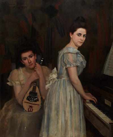 Eleanor Norcross (American, ?-1923) Two ladies at the piano 45 x 54in (114 x 137.2cm)