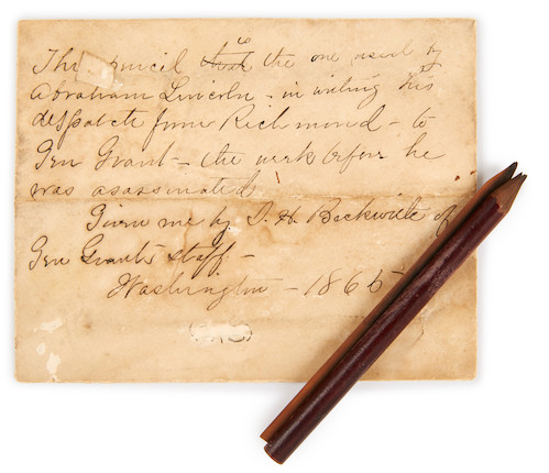 LINCOLN, ABRAHAM. 1809-1865. Wooden pencil with period endorsed envelope, image 1