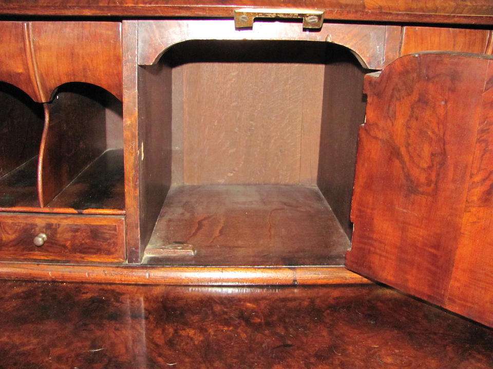 A George I burl walnut bureau bookcase second quarter 18th century