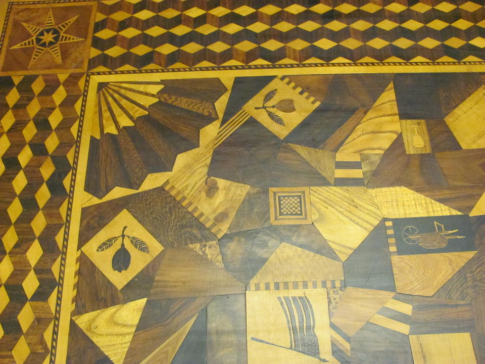 A rare and exceptional American folk marquetry low table late 19th century