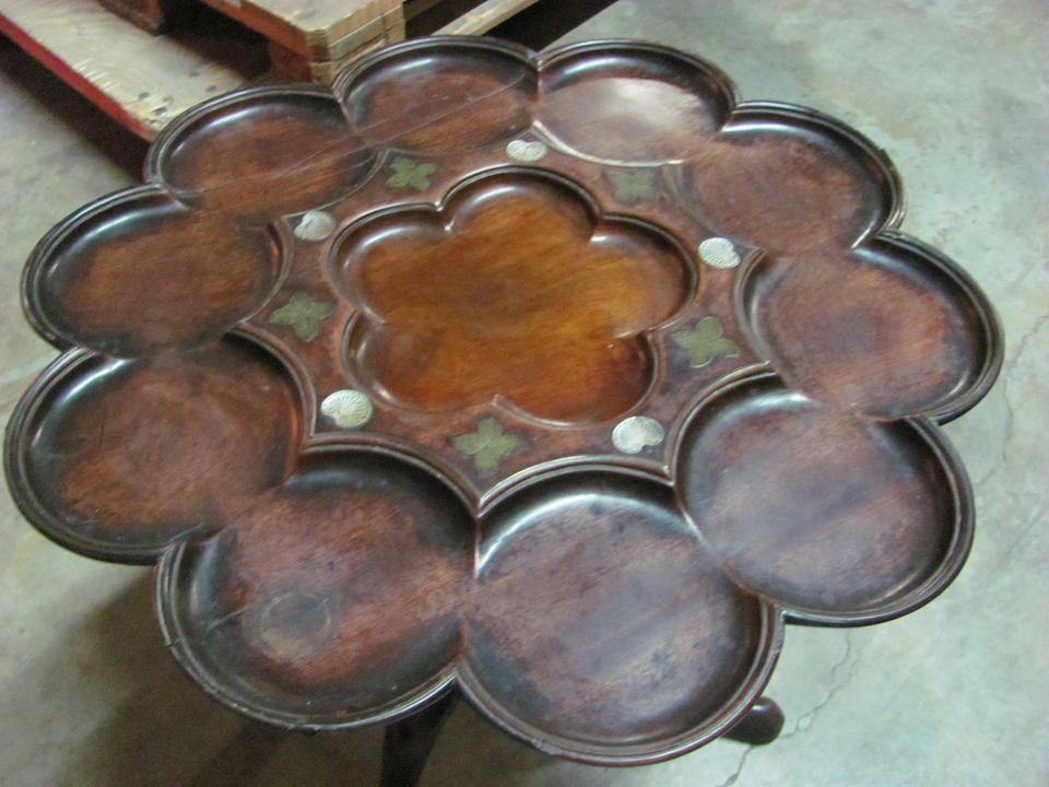 A George II diminutive inlaid walnut scallop-top tea table mid-18th century