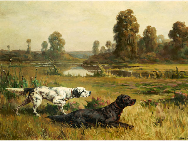 Percival Leonard Rosseau (American, 1859-1937) Gordon and English Setters in the field 21 1/4 x 29 1/4in. (54 x 74.2cm.)