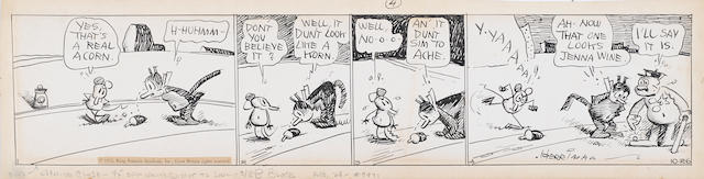 HERRIMAN, GEORGE. 1880-1944. Original 4-panel daily Krazy Kat strip, 114 x 505 mm, dated October 26, [1933],
