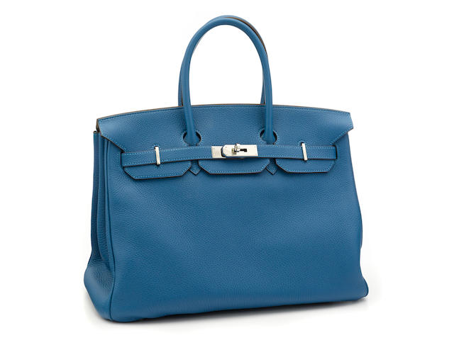 An Herm&#232;s blue leather Birkin handbag