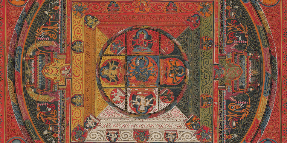 A Thirty-Two-Deity Guhyasamaja Mandala Tibet, Ngor monastery, circa 1520-1533