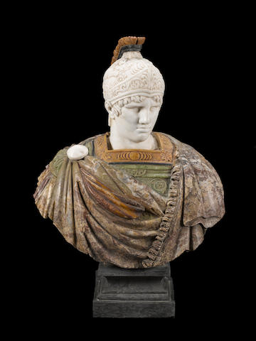 An impressive and large Italian mixed marble bust of the Roman Longinusafter the antique20th century