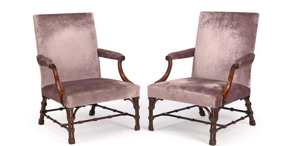 A fine pair of George III mahogany library chairsprobably William Linnell third quarter 18th century