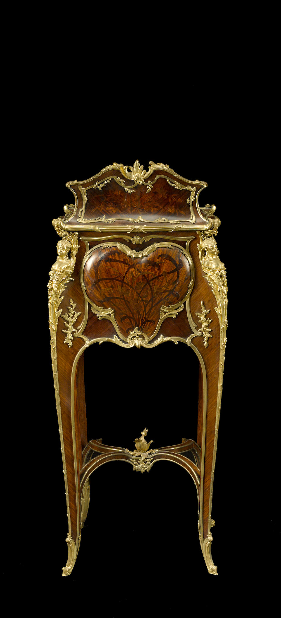 A fine and rare Louis XV style gilt bronze mounted marquetry and rosewood table de nuit Emmanuel Zwienerfourth quarter 19th century