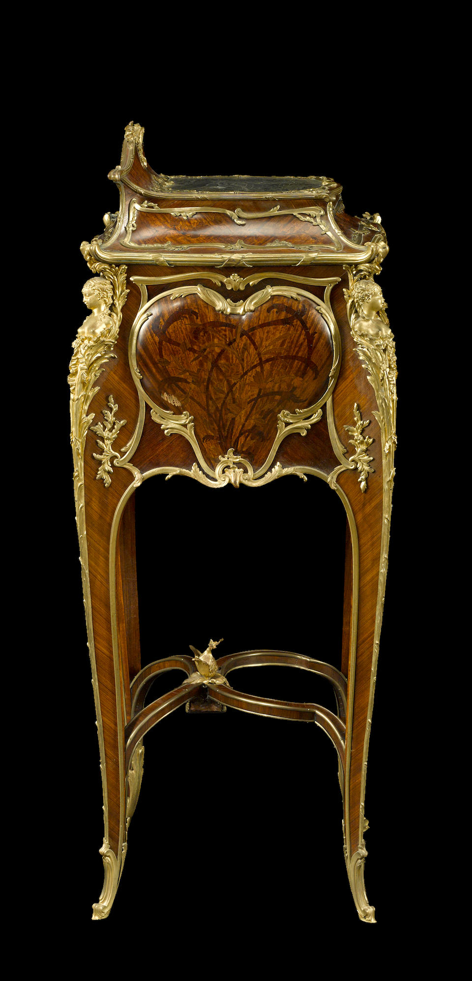 A fine and rare Louis XV style gilt bronze mounted marquetry and rosewood table de nuit Emmanuel Zwienerfourth quarter 19th century