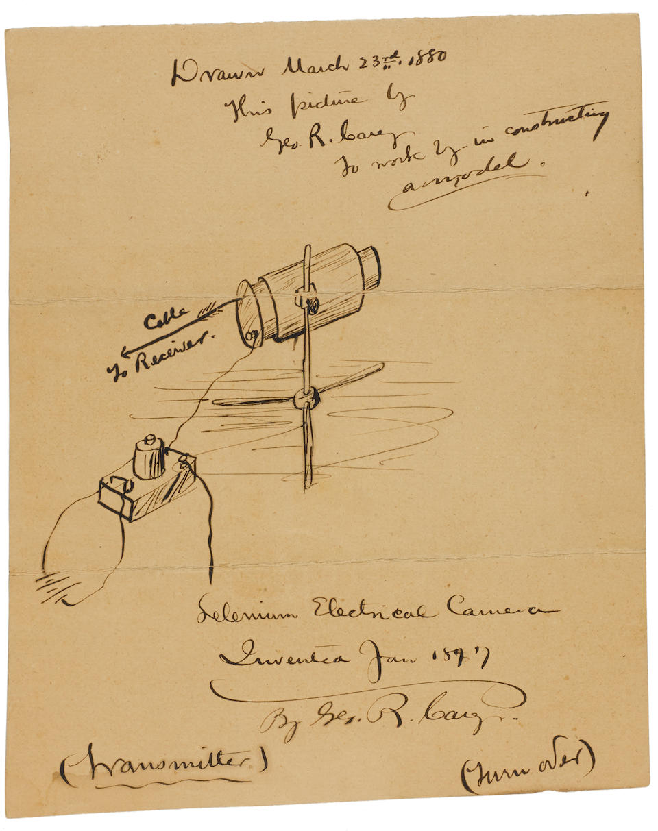 TELEVISION&#8212;CAREY ARCHIVE ON THE SELENIUM CAMERA. CAREY, GEORGE R. b.1851. Extensive archive from the files of George R. Carey containing both working diagrams and calculations and fair copies made for the patent purposes and publication, 1878-1903, comprising: