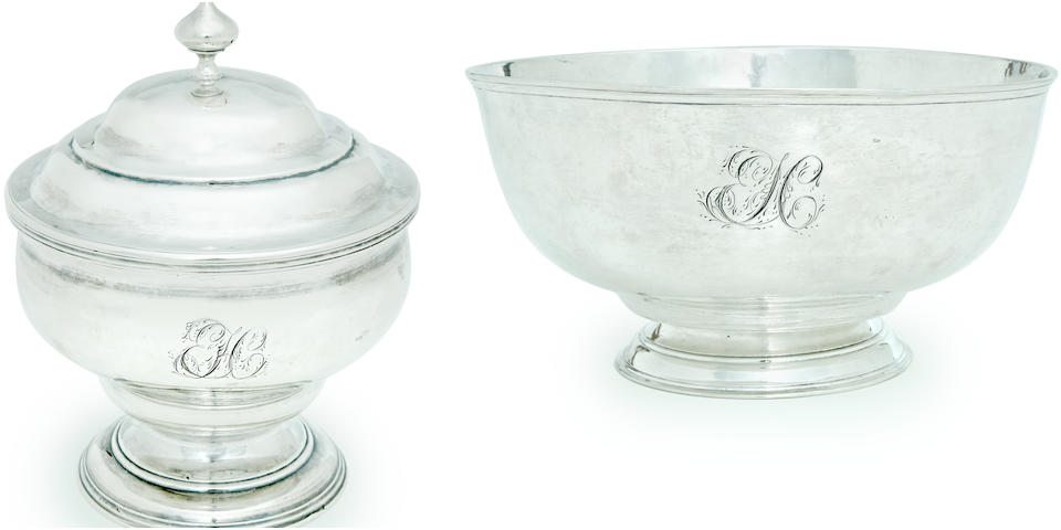 An American Colonial silver inverted pear-form covered sugar bowl and matching waste bowlby Joseph Richardson, Sr., Philadelphia, PA, circa 1770