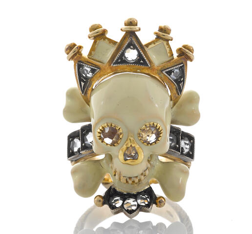 Bonhams An Enamel Colored Diamond And Diamond Skull And Crown