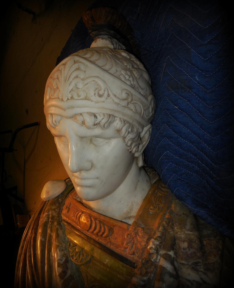 An impressive and large Italian mixed marble bust of the Roman Longinusafter the antique20th century