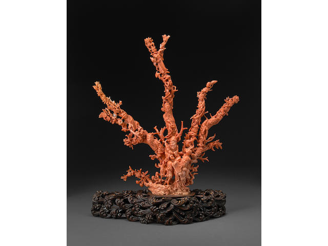 A carved coral branch depicting the Eight Immortals 20th century
