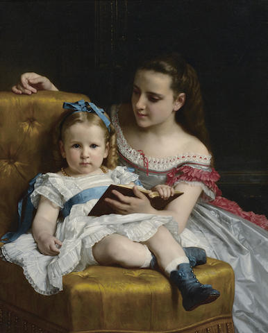 William Adolphe Bouguereau (French, 1825-1905) A portrait of Eva and Frances Johnston 39 1/2 x 32in (100.3 x 81.3cm)