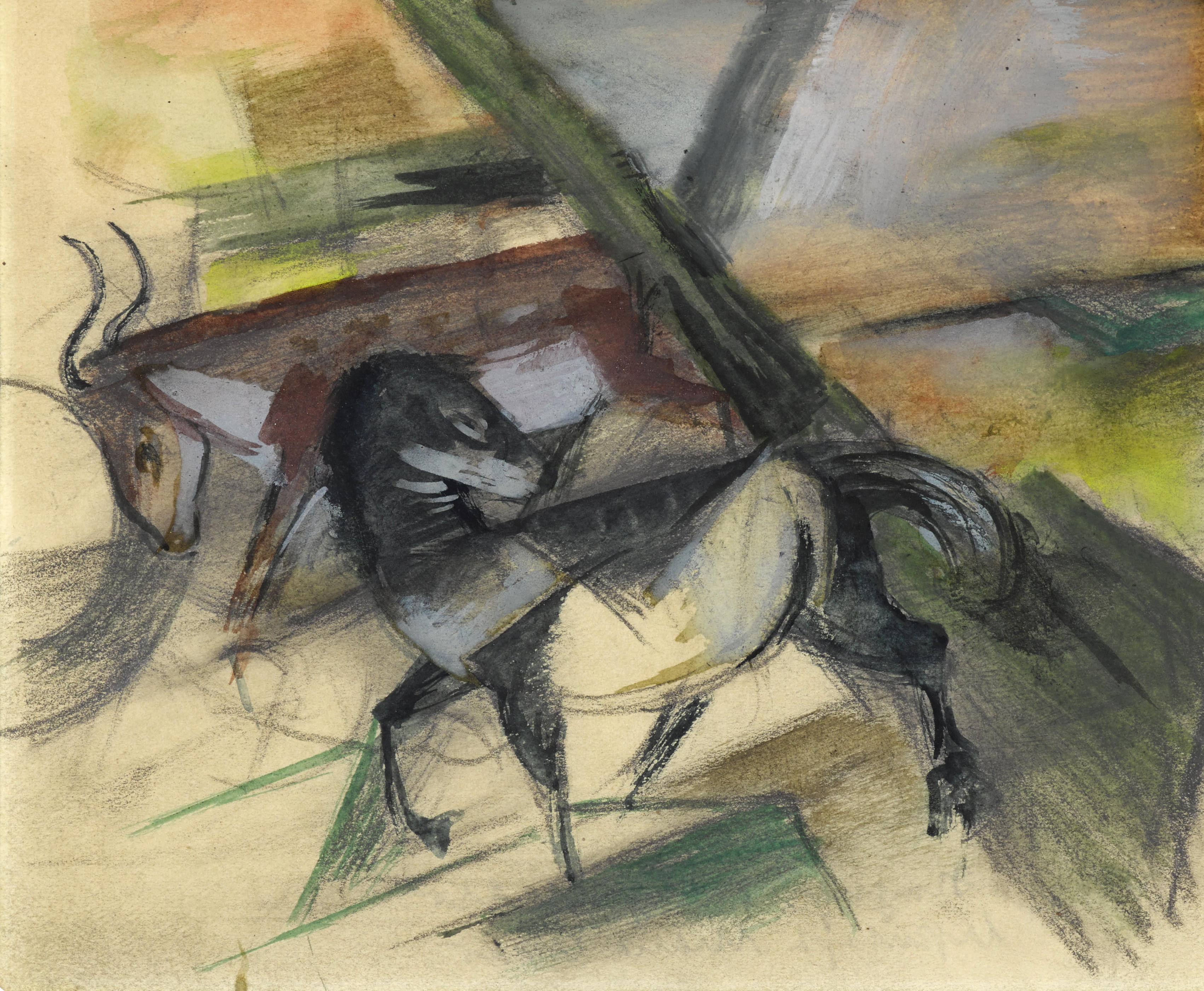 Malerei von Franz Marc Rotes und blaues Pferd 1912 Postkarte 1880-1916 