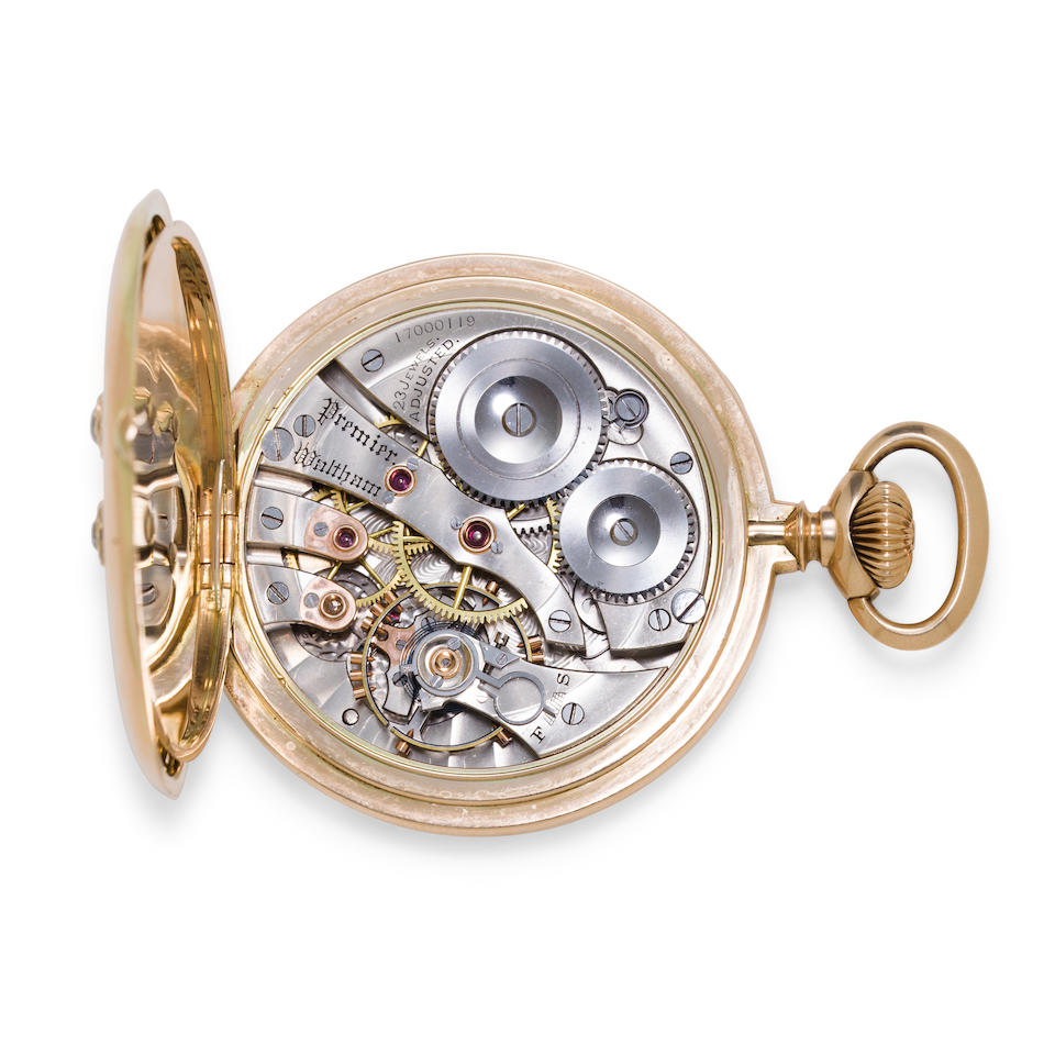 Waltham. A fine 18K gold open face diamond-set presentation watch with winding indicatorPremier Maximus, No. 17000119