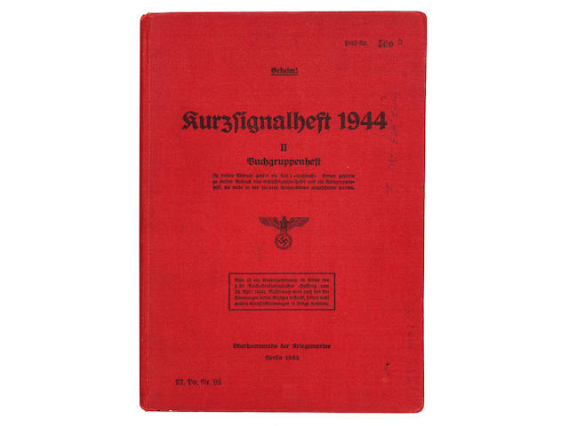 A rare 1944 edition of the Kurzsignalheft, or "Enigma Code Book" circa 1944 12 x 8-1/2 in. (30.4 x 21.5 cm.)