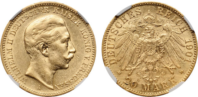 Germany, Prussia, Gold 20 Marks, 1901-A, AU Details - Surface Hairlines NGC