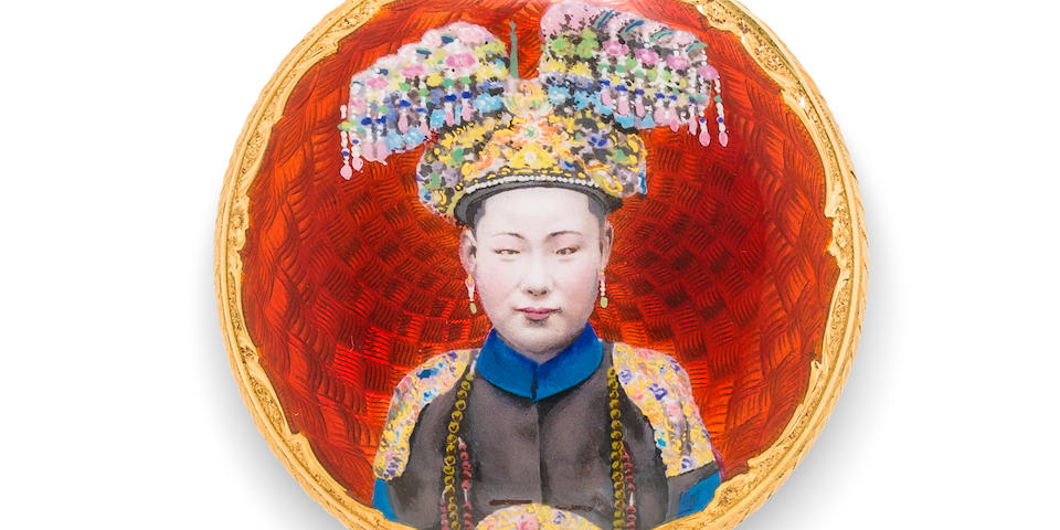 A very finely enameled 18K gold double portrait fob watch for the Chinese MarketSwiss, circa 1890