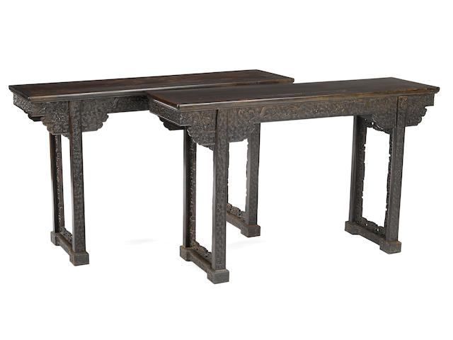 A pair of zitan veneer altar tables