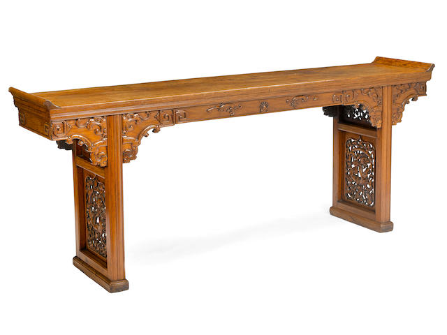 A huanghuali and huanghuali veneered altar table  Top panel 18th century