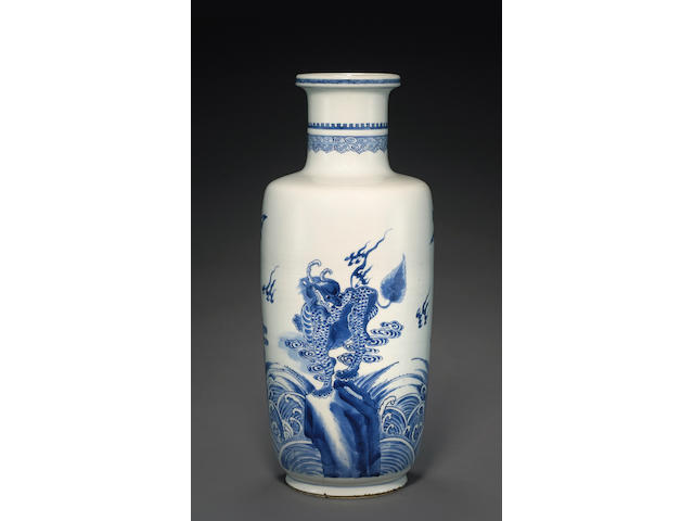 A blue and white porcelain rouleau vase Kangxi period
