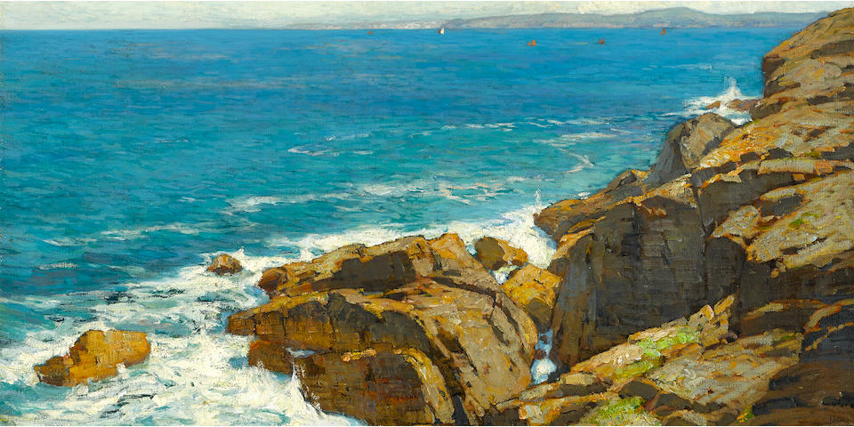William Wendt (American, 1865-1946) Vibrant Coast (Dana Point) 24 x 36in overall: 34 x 46in