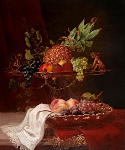 Bonhams Elizabeth Emerson Keith American 1838 1882 Still Life With Tazza And Fruit 24 X 20in Overall 31 X 27 1 2in