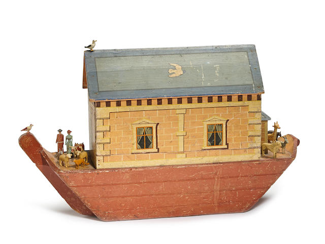 A fine German painted wood Noah's Ark with forty-five figures second half 19th century