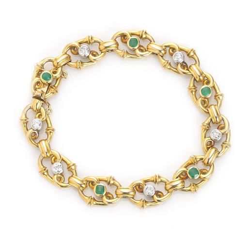 Bonhams : An art nouveau emerald and diamond bracelet,