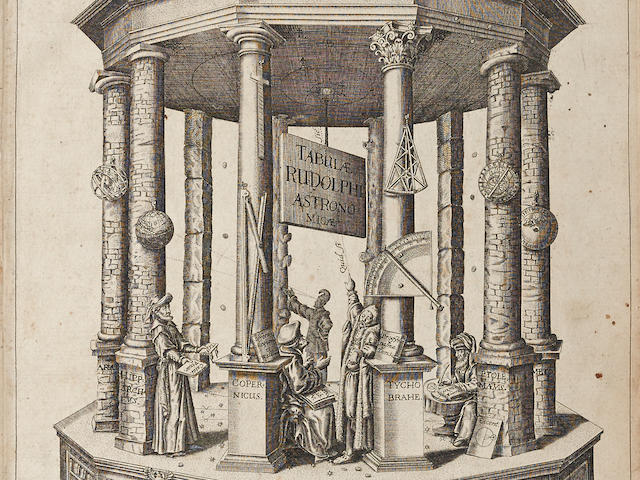 KEPLER, JOHANNES. 1571-1630. Tabulae Rudolphinae, quibus Astronomicae scientiae, temporum longinquitate collapsae Restauratio continetur. Ulm: Jonas Sauer, 1627. WITH: Sportula. [Sagan: n.p., 1629.]