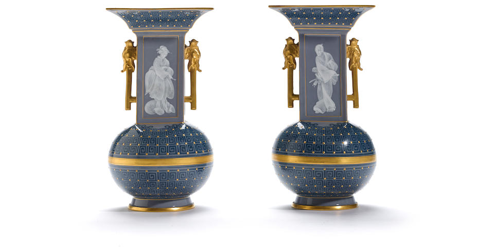A pair of French Japonesque p&#226;te-sur-p&#226;te porcelain vases Charles Pillivuyt, Mehunlast quarter 19th century