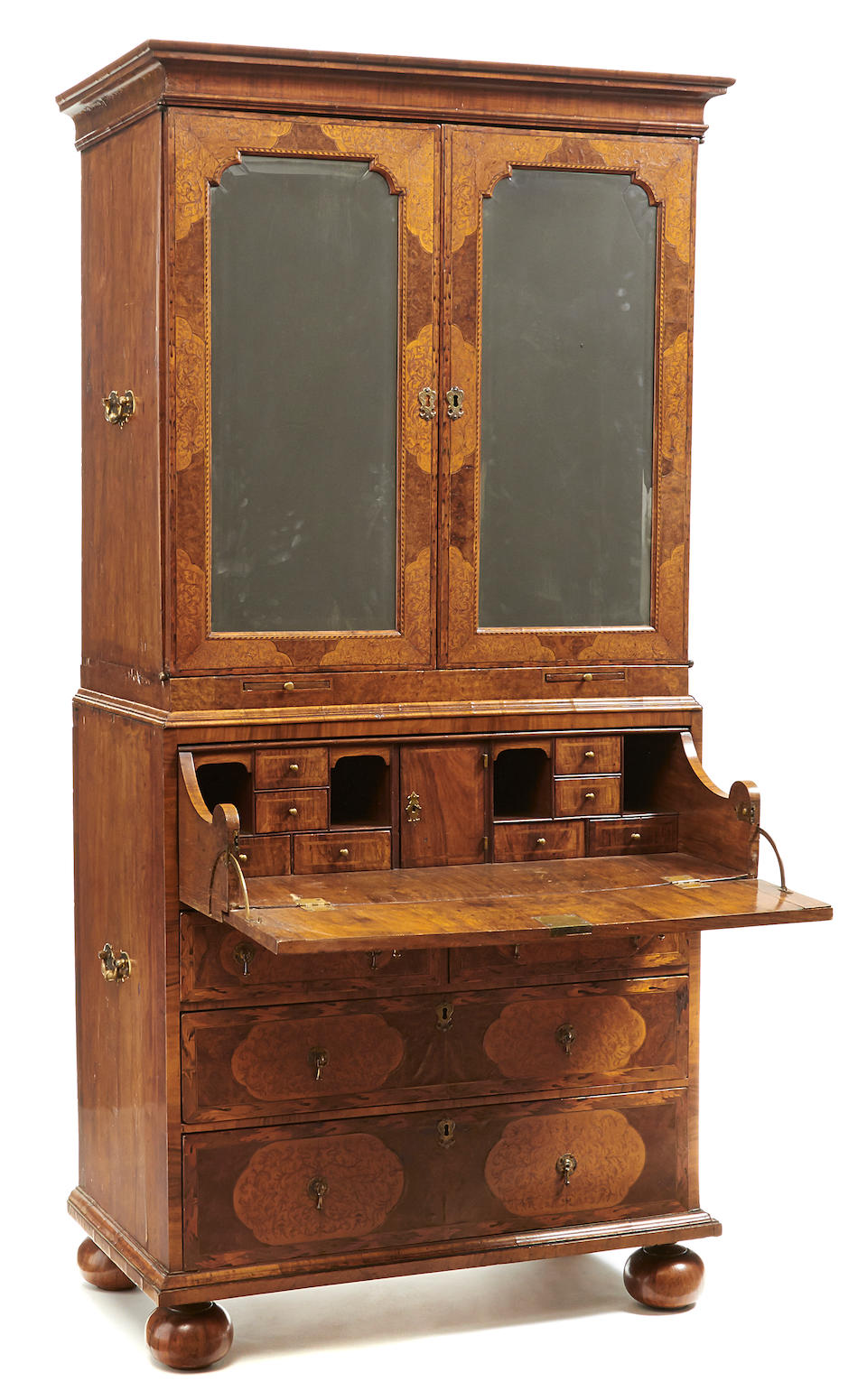 A William and Mary seaweed marquetry walnut secretary cabinet late 17th century