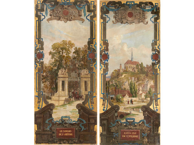 A pair of French painted panels first half 20th century