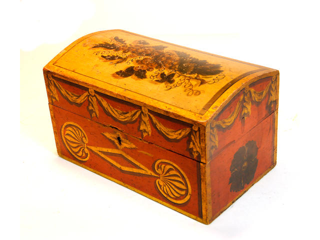 A Federal painted and stencil decorated dome top document box possibly Pennsylvania early 19th century