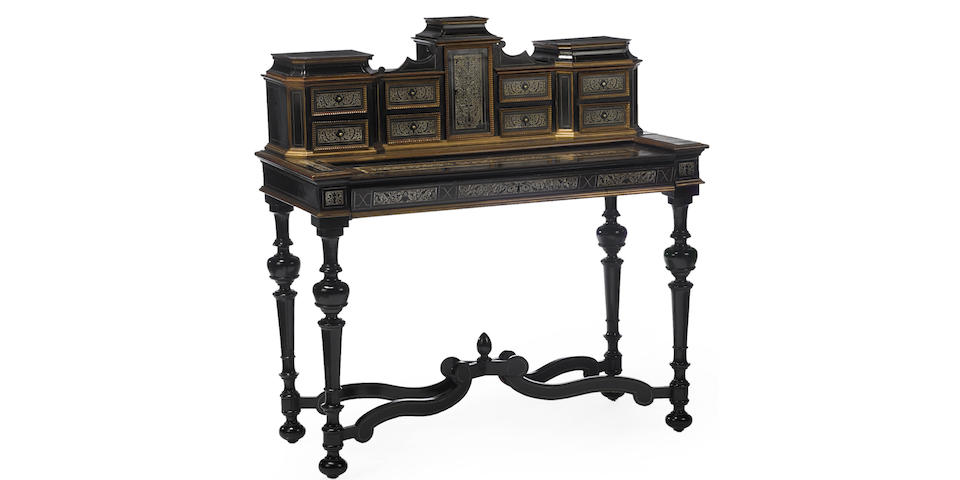 An Italian bone inlaid and ebonized desk incorporating 19th century and later elements