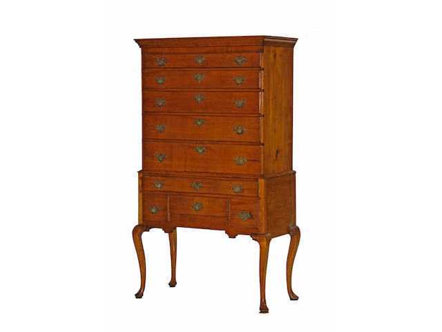 A Queen Anne maple flat top high chest of drawers New England second half 18th century