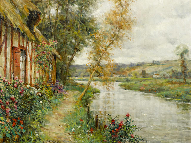 Louis Aston Knight (American, 1873-1948) A cottage by a river, Normandy 18 x 21 1/2in (45.7 x 54.6cm)