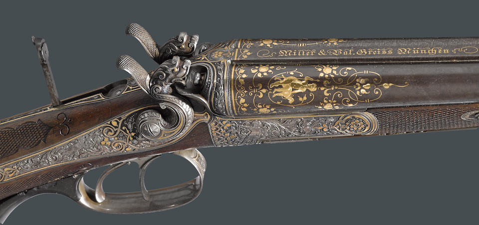 A fine gold damascened Royal Bavarian underlever cape gun by Miller & Valentin Greiss