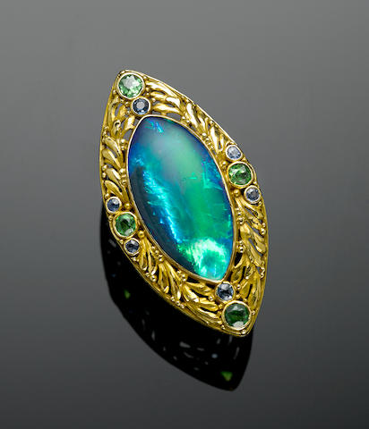 Bonhams : Antique Black Opal, Demantoid Garnet and Sapphire Ring
