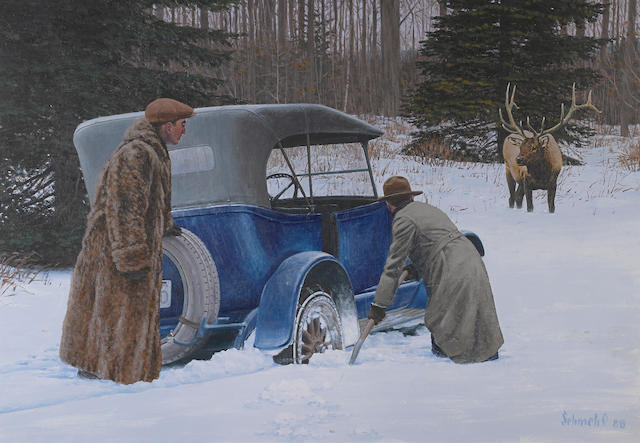 B. Schmehl: "The Forest Visitor", 1988, Visual image 49&#189; x 34&#189; ins., overall 56 x 41 ins.